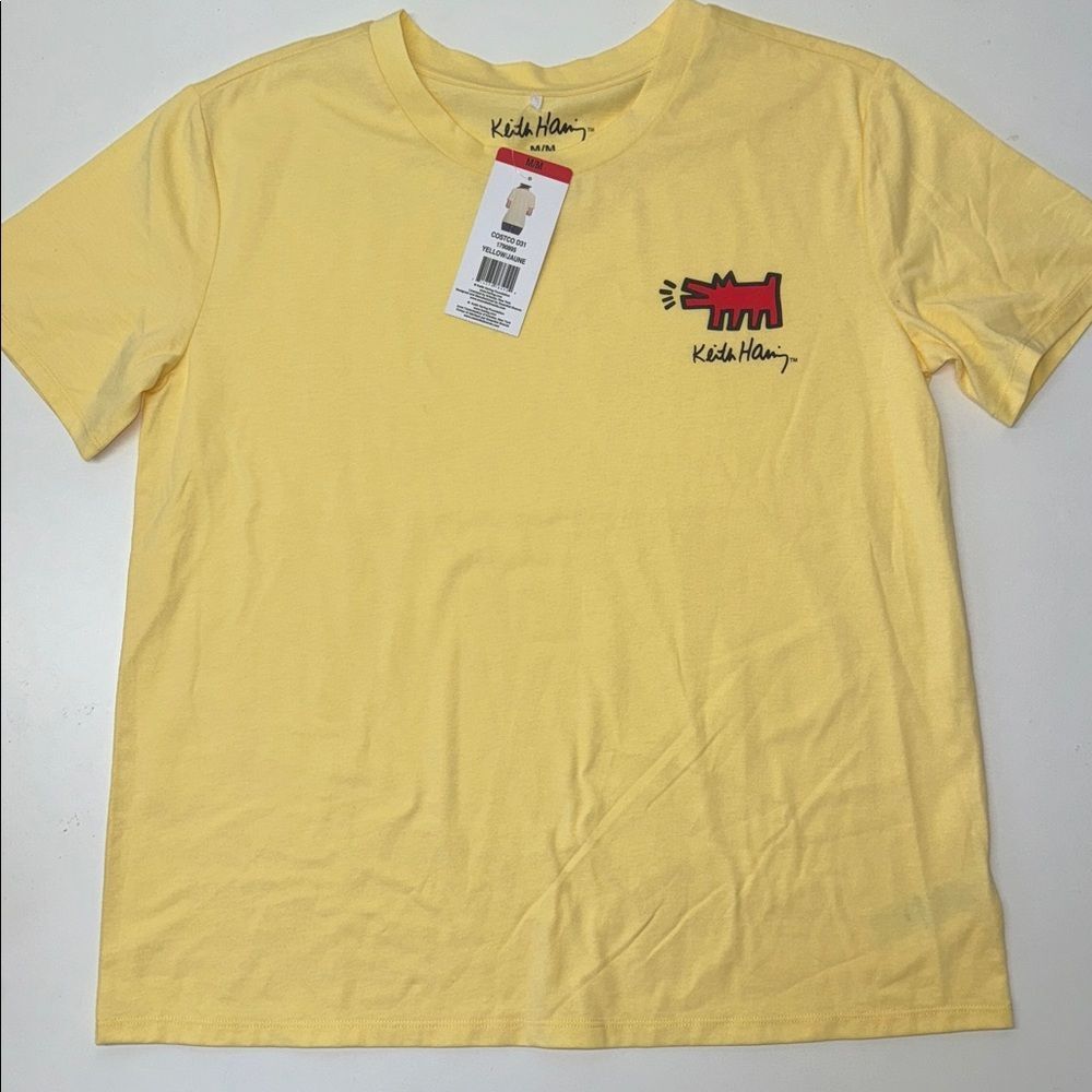 🔥Yellow Keith Haring Women's Short Sleeve Tee Sz M New - Picture 2 of 5